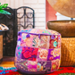 Large Rajasthani Patchwork Fabric Ottoman | 10 Colors