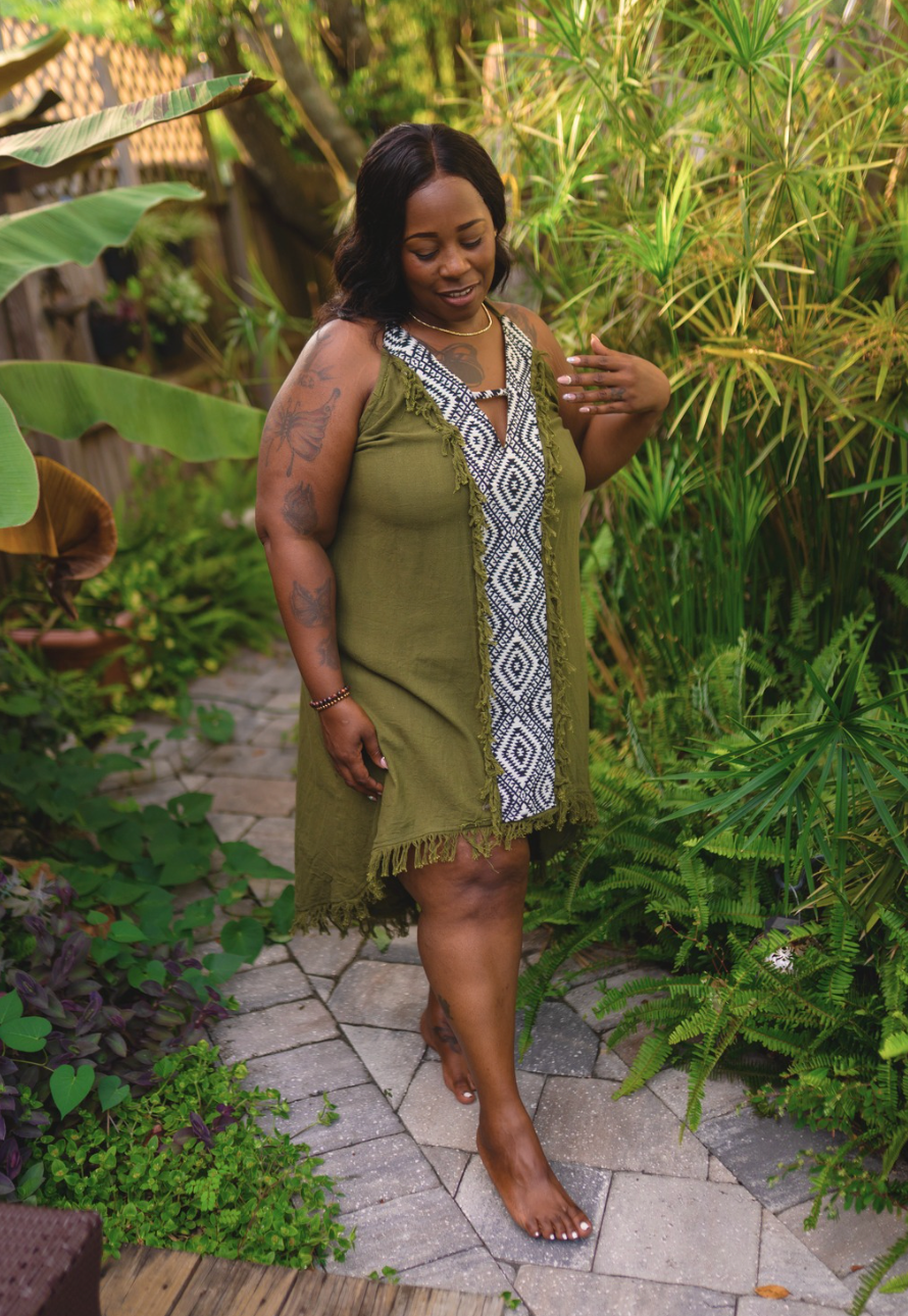 Desert Rose Print Fringe Dress