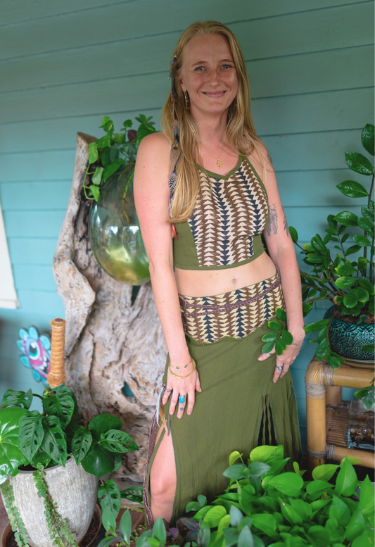 Desert Rose Block Print Maxi Skirt