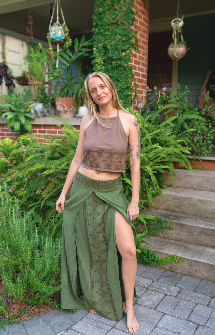 Desert Rose Block Print Open Skirt