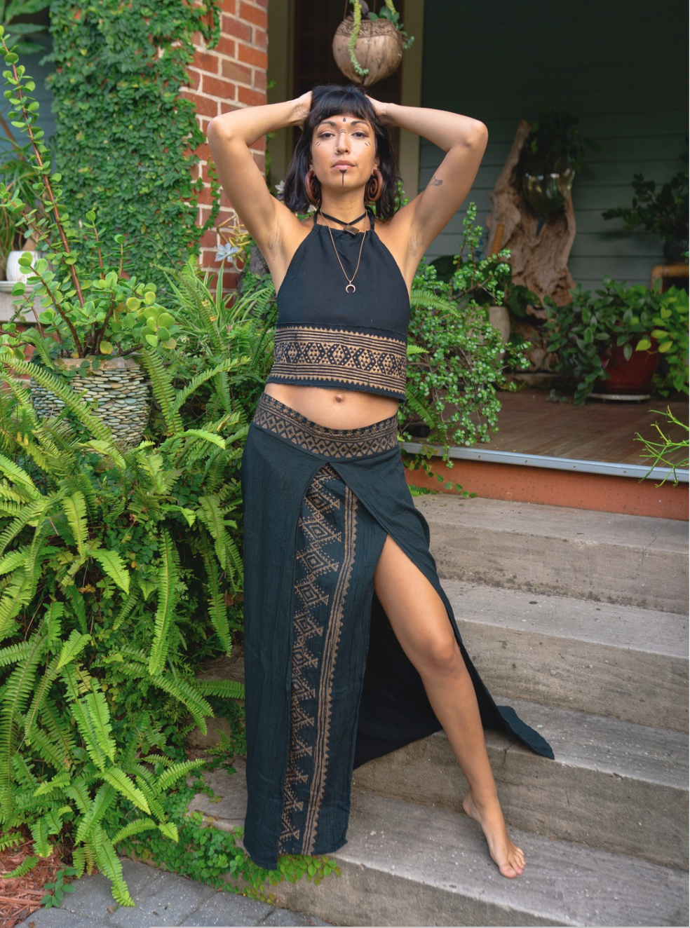 Desert Rose Block Print Open Skirt