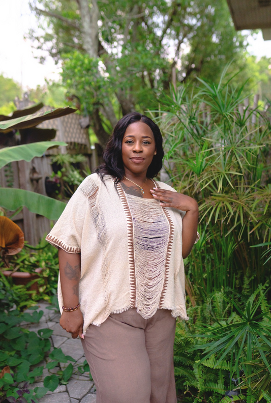 Desert Rose Woven Block Print Poncho