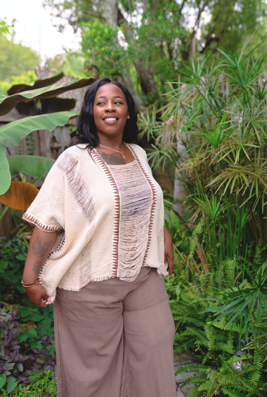 Desert Rose Woven Block Print Poncho