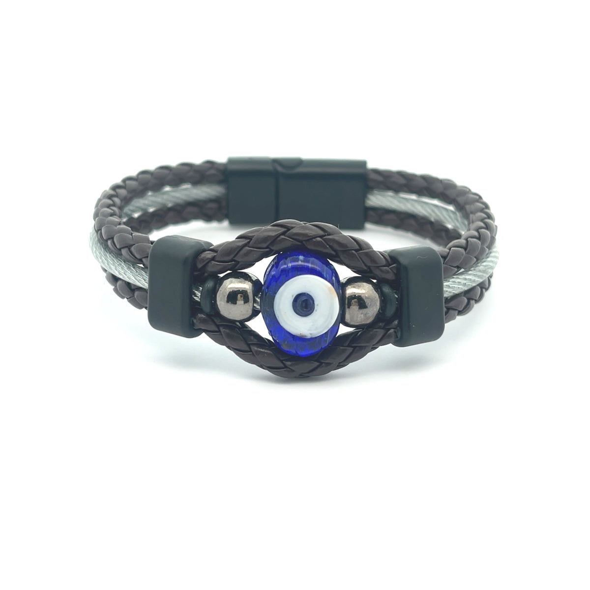 Braided Leather & Wire Evil Eye Beaded Bracelet