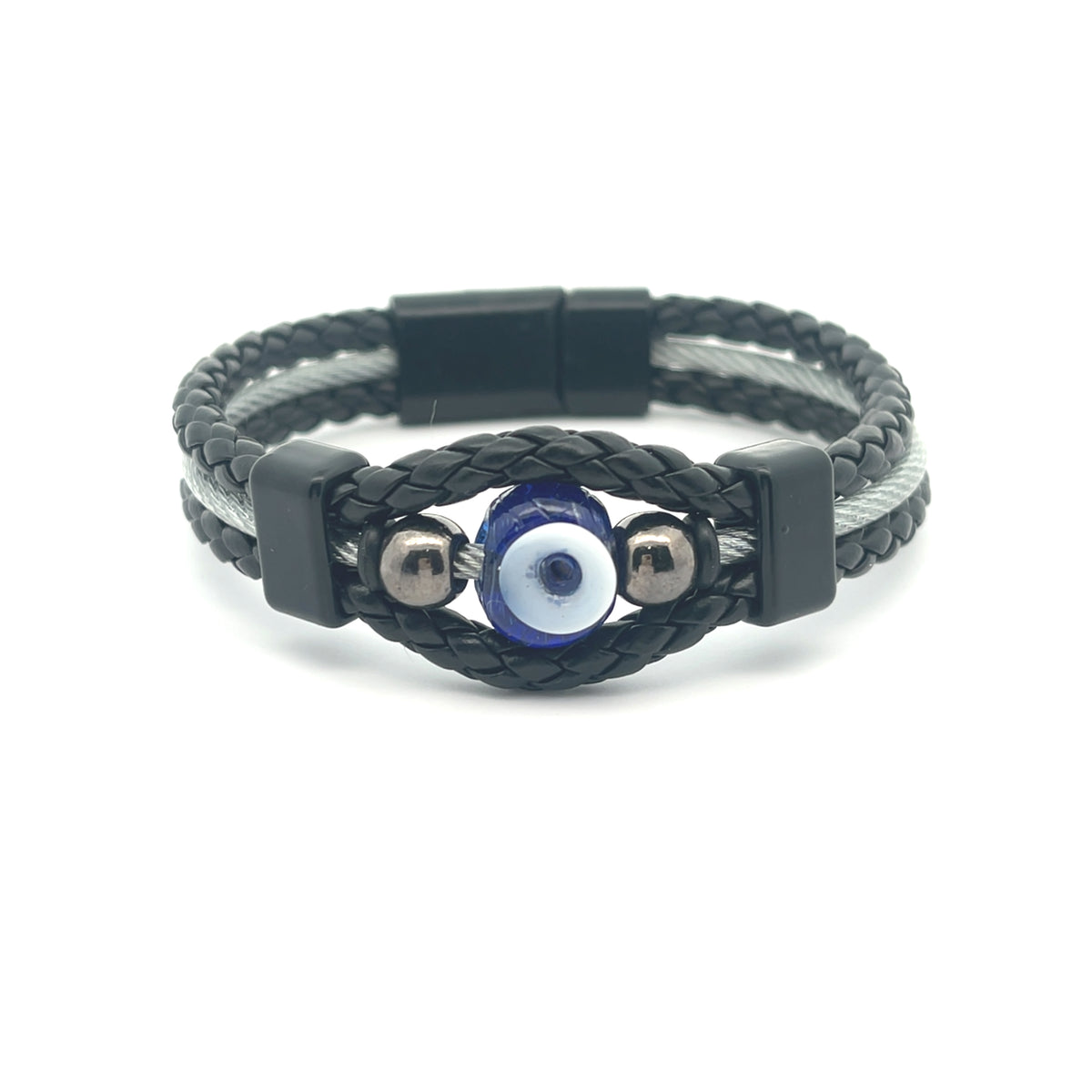 Braided Leather & Wire Evil Eye Beaded Bracelet