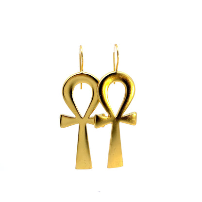 Gold Plated Bronze Ankh Necklace & Earring Set