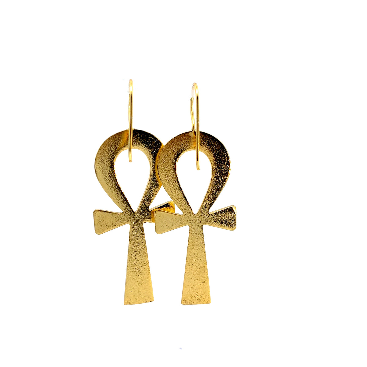 Gold Plated Bronze Ankh Necklace & Earring Set