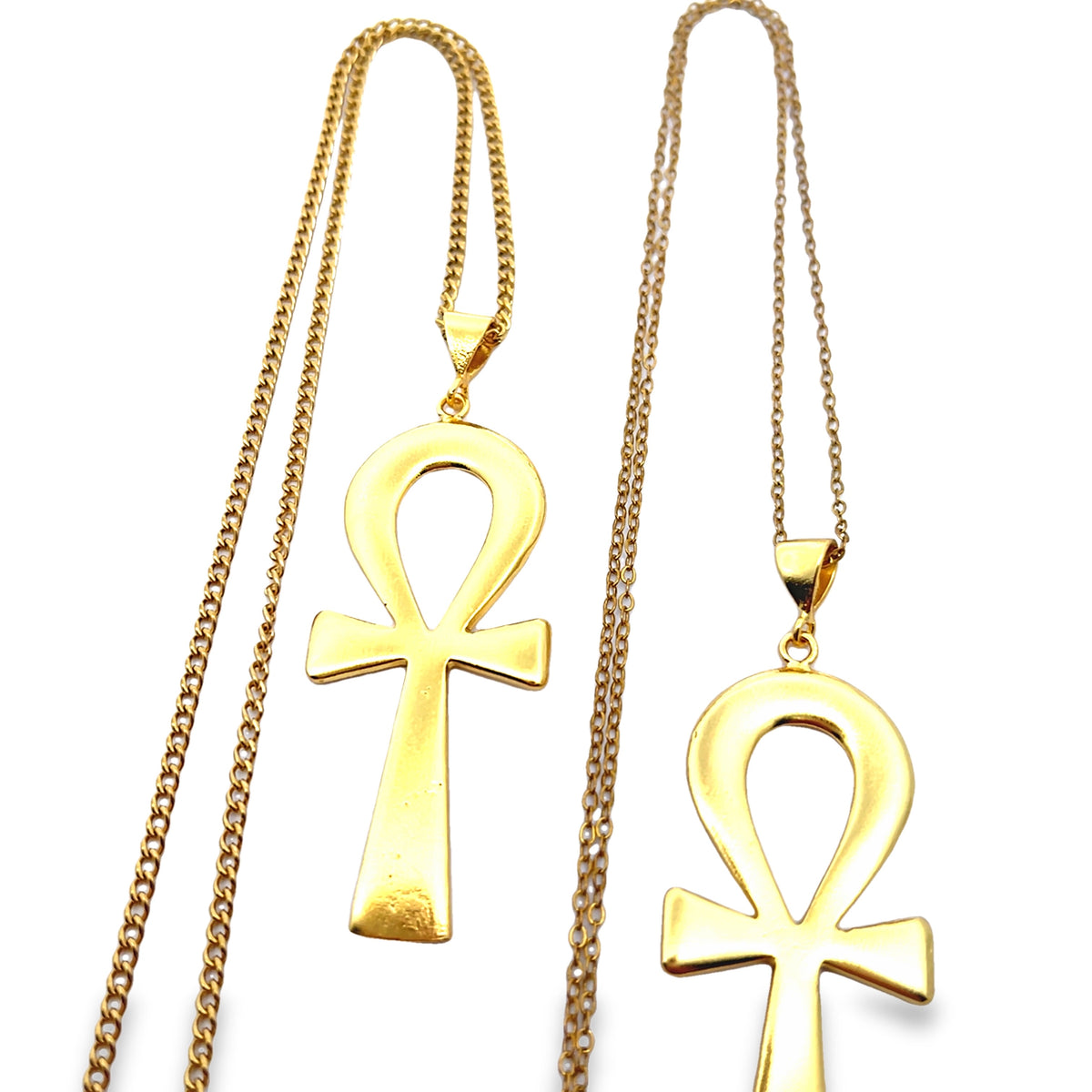 Gold Plated Bronze Ankh Necklace & Earring Set