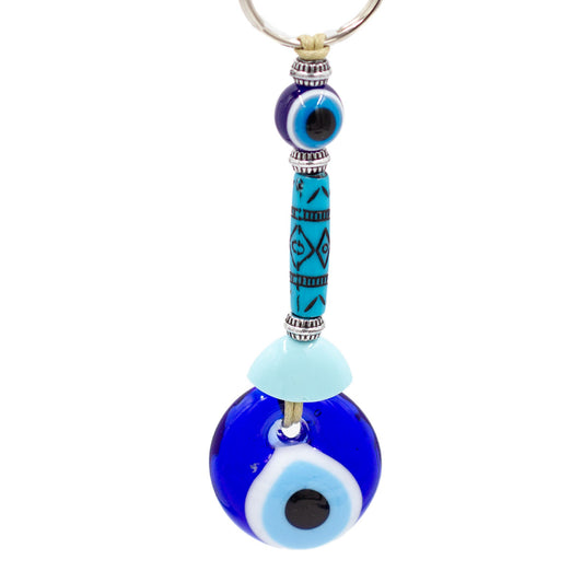 Etched Teal Bead Evil Eye Keychains