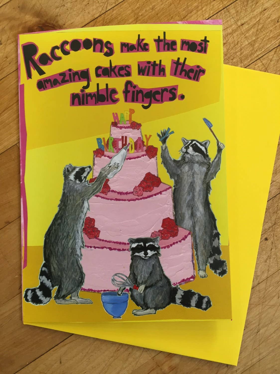 Raccoon Cake Making Birthday Card