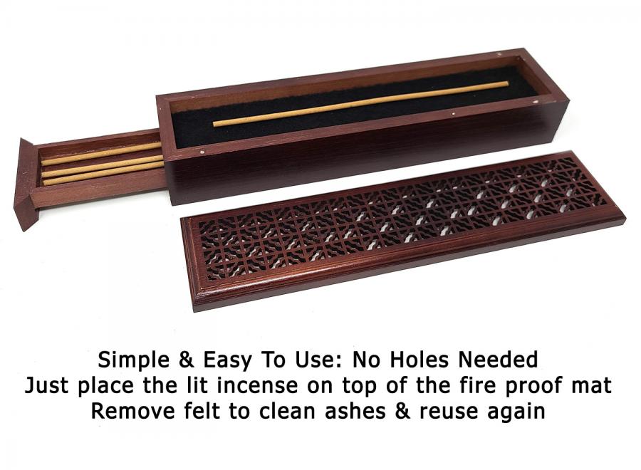 Wood Incense Box Burner w/Storage