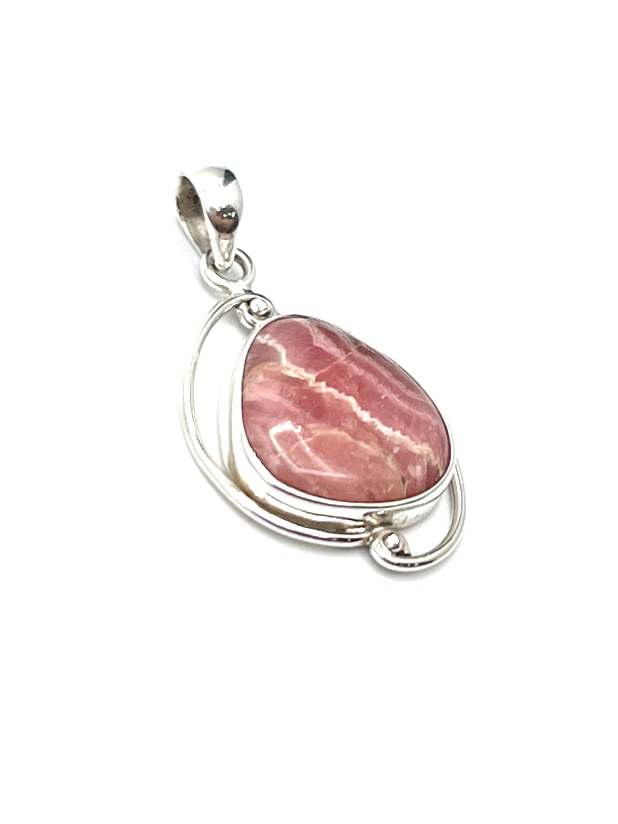 Silver Double Wire Rhodochrosite Pendants