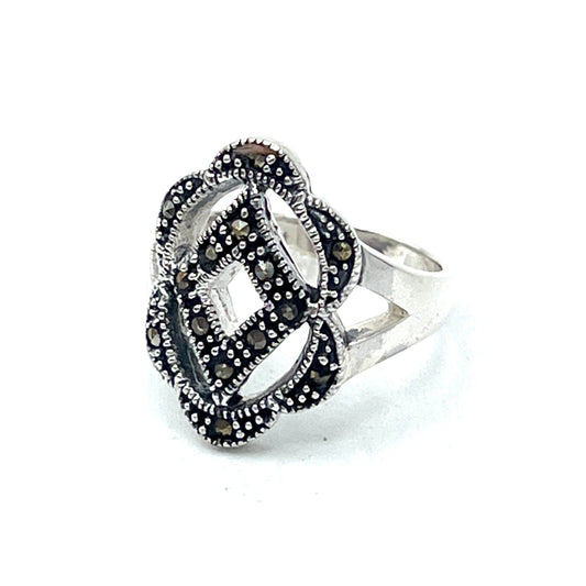 Sterling Silver Marcasite Diamond Flower Ring