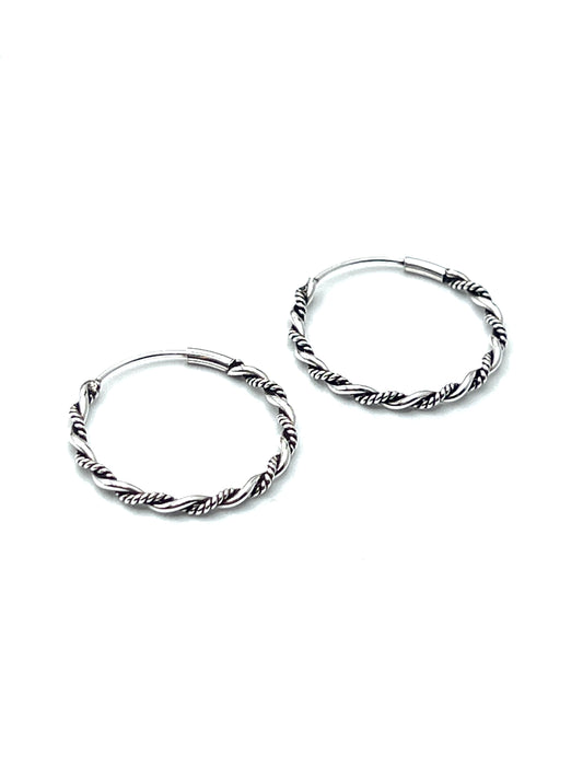 Oxidized Sterling Silver Twist Hoop Earrings