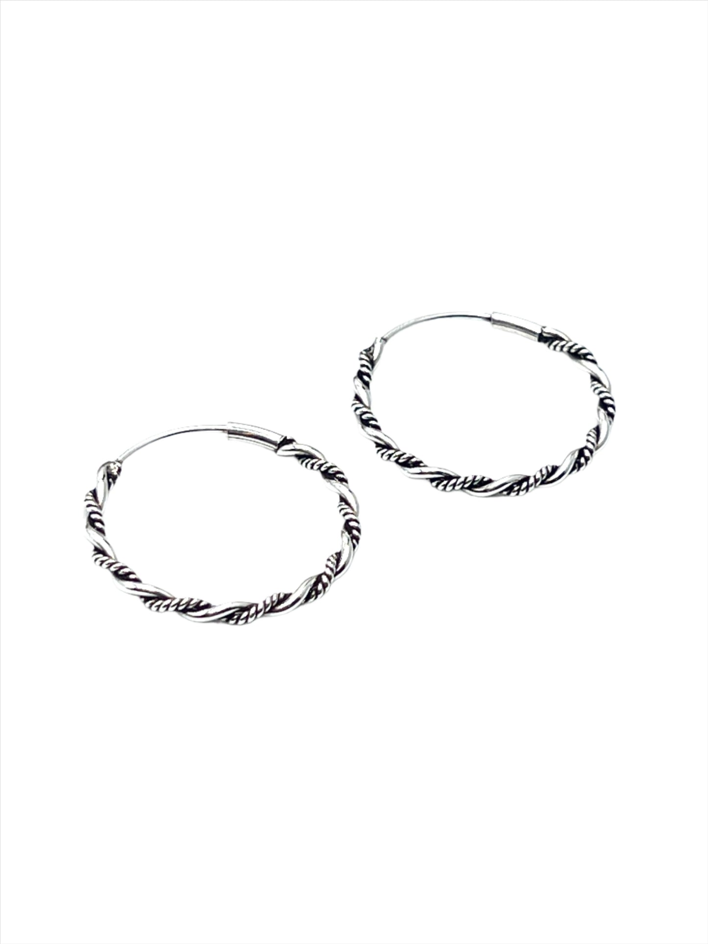 Oxidized Sterling Silver Twist Hoop Earrings