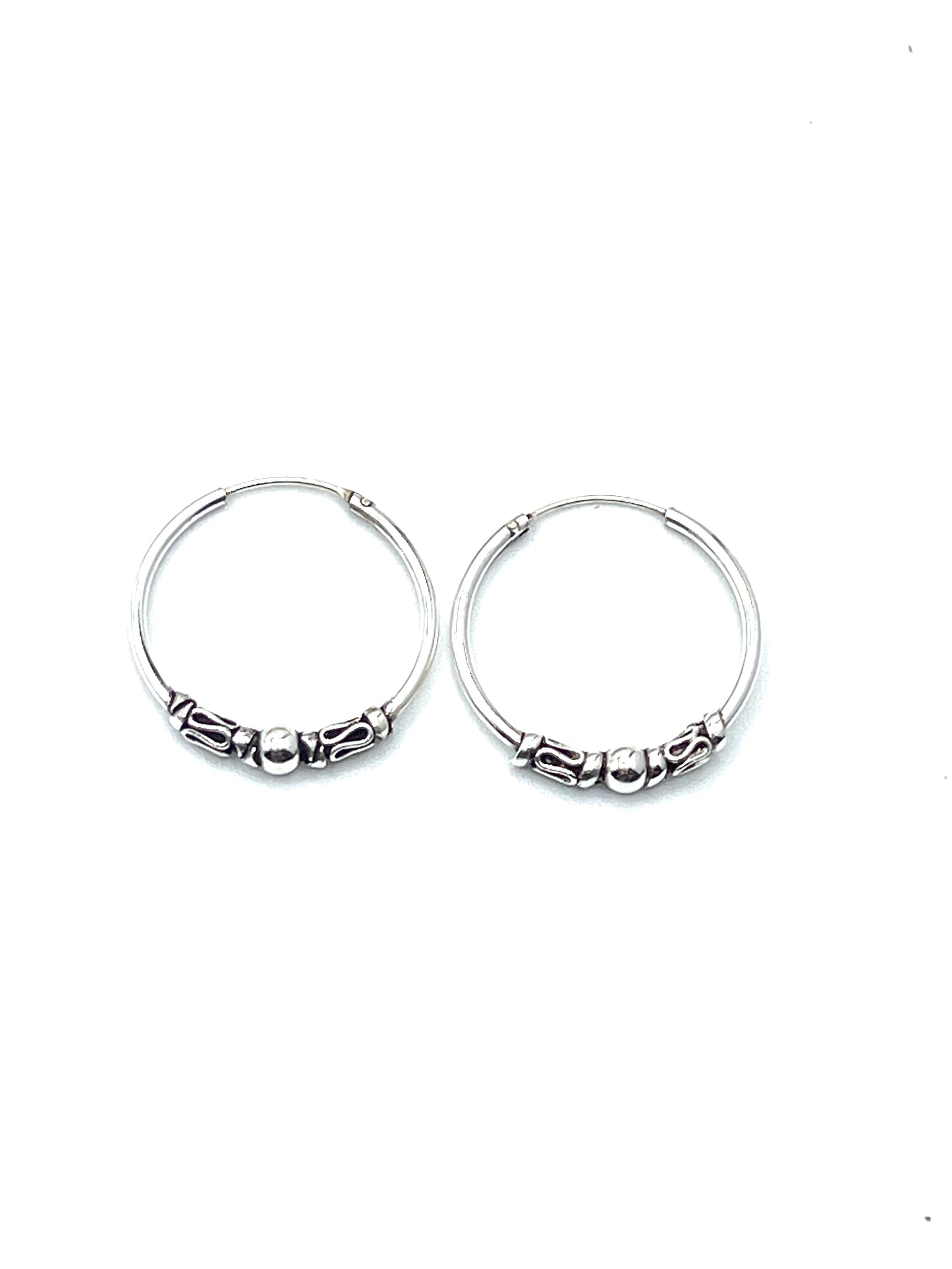 Sterling Silver Bali Style Ball Hoop Earrings