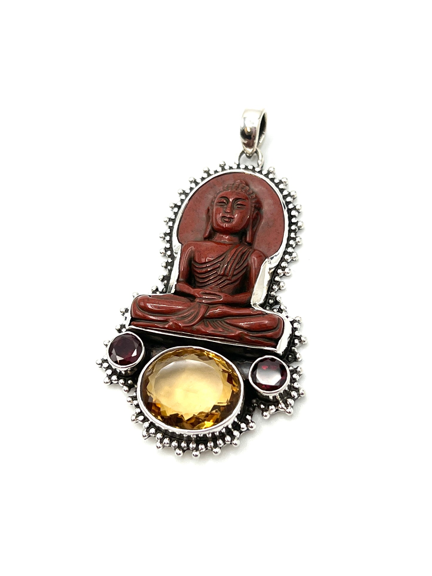 Sterling Silver Red Jasper Buddha Pendant