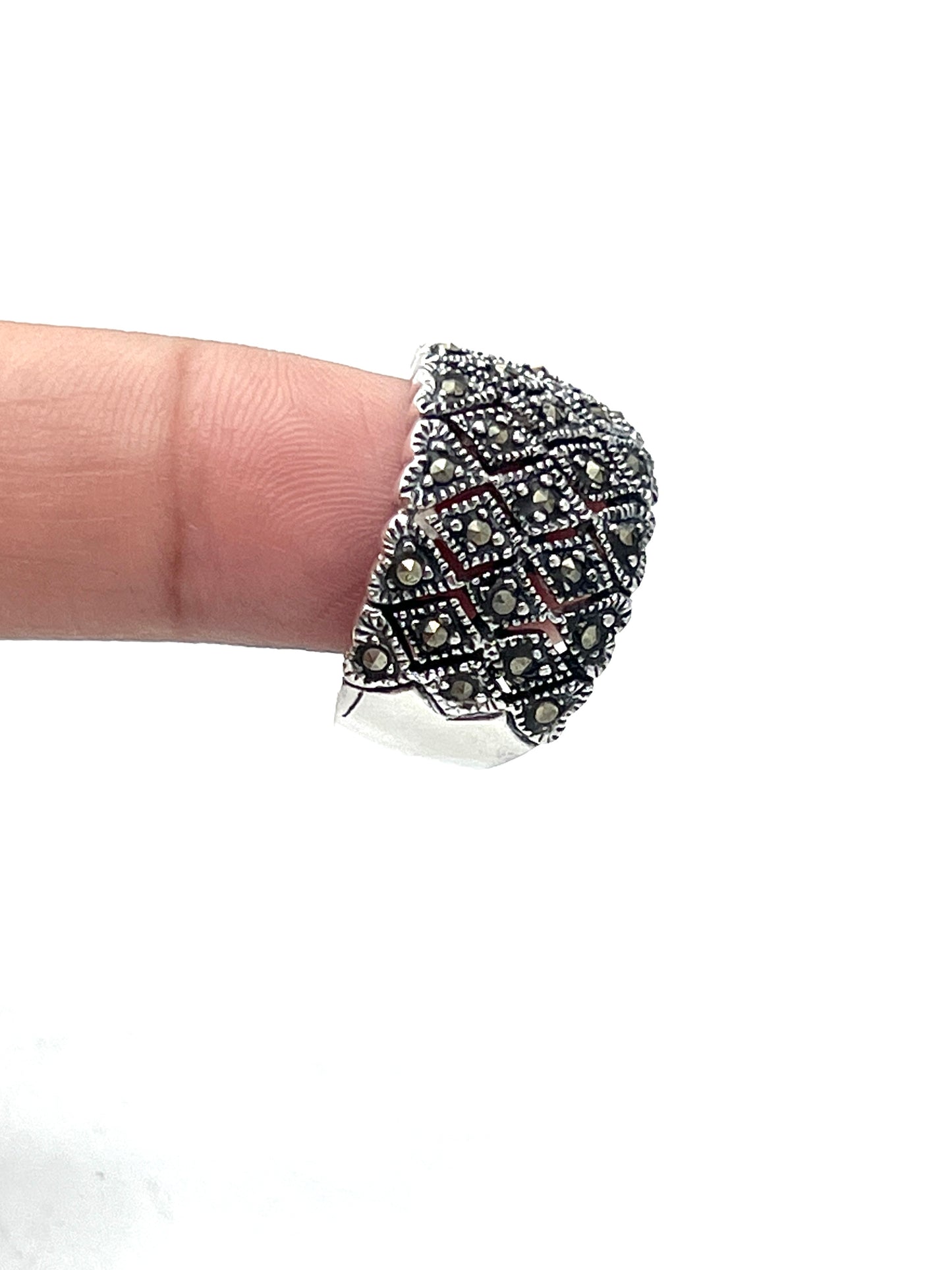 Sterling Silver Marcasite Hearts/Diamonds Ring
