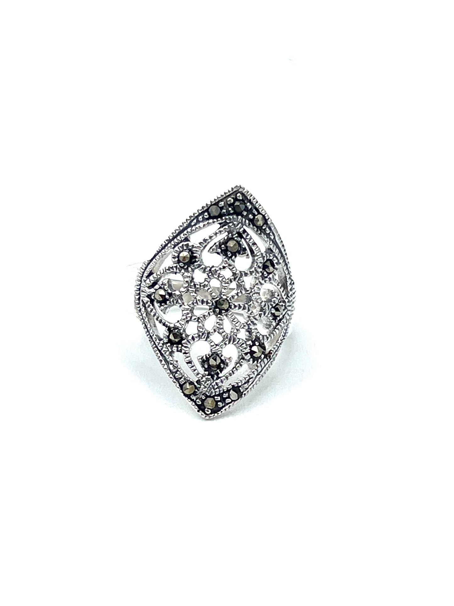 Sterling Silver Marcasite Flower Shield Ring