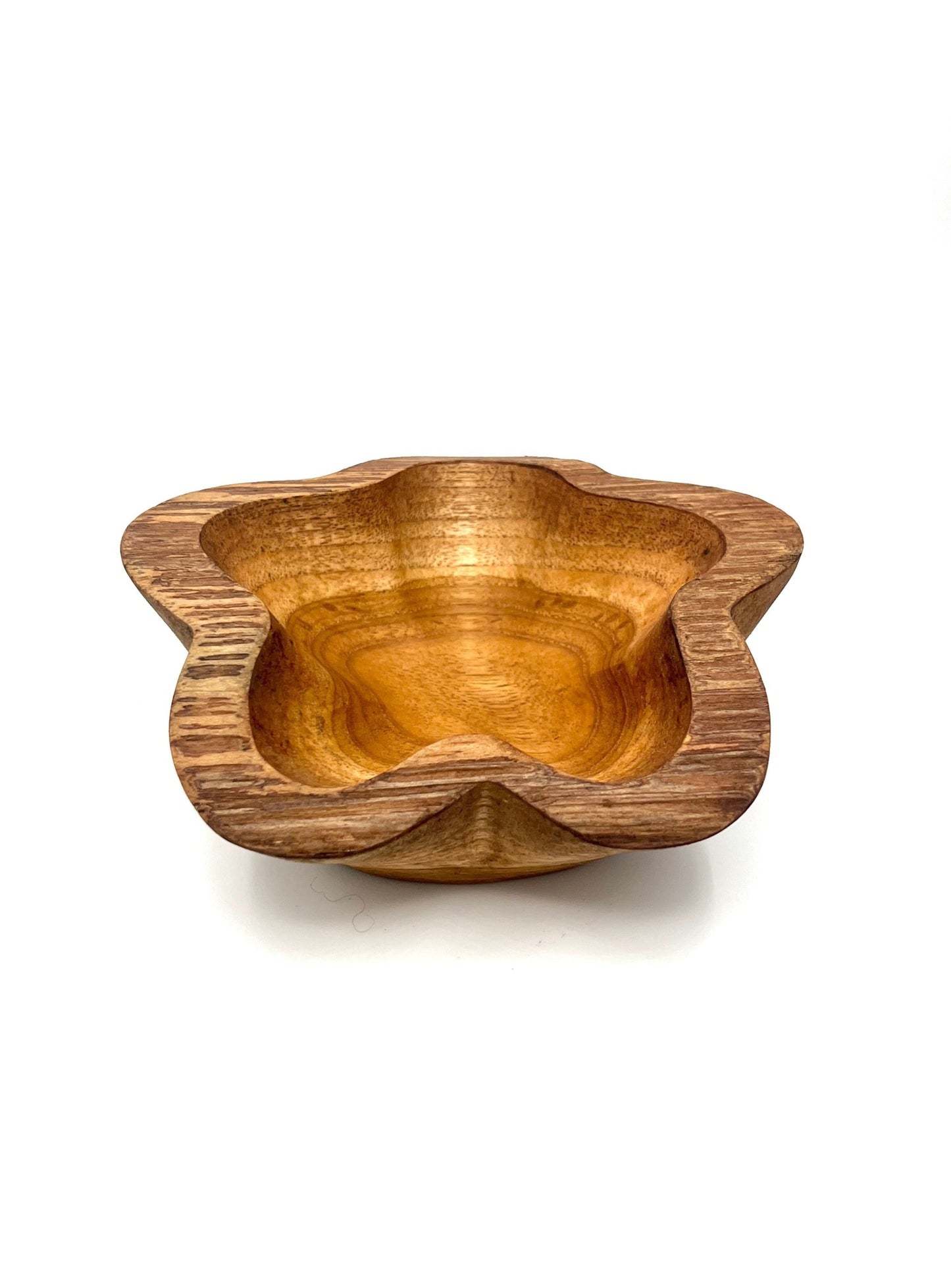 Raw Edge Teak Wood Flower Shaped Bowl