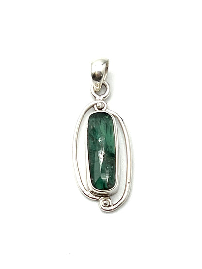 Silver Double Wire Green Kyanite Pendants