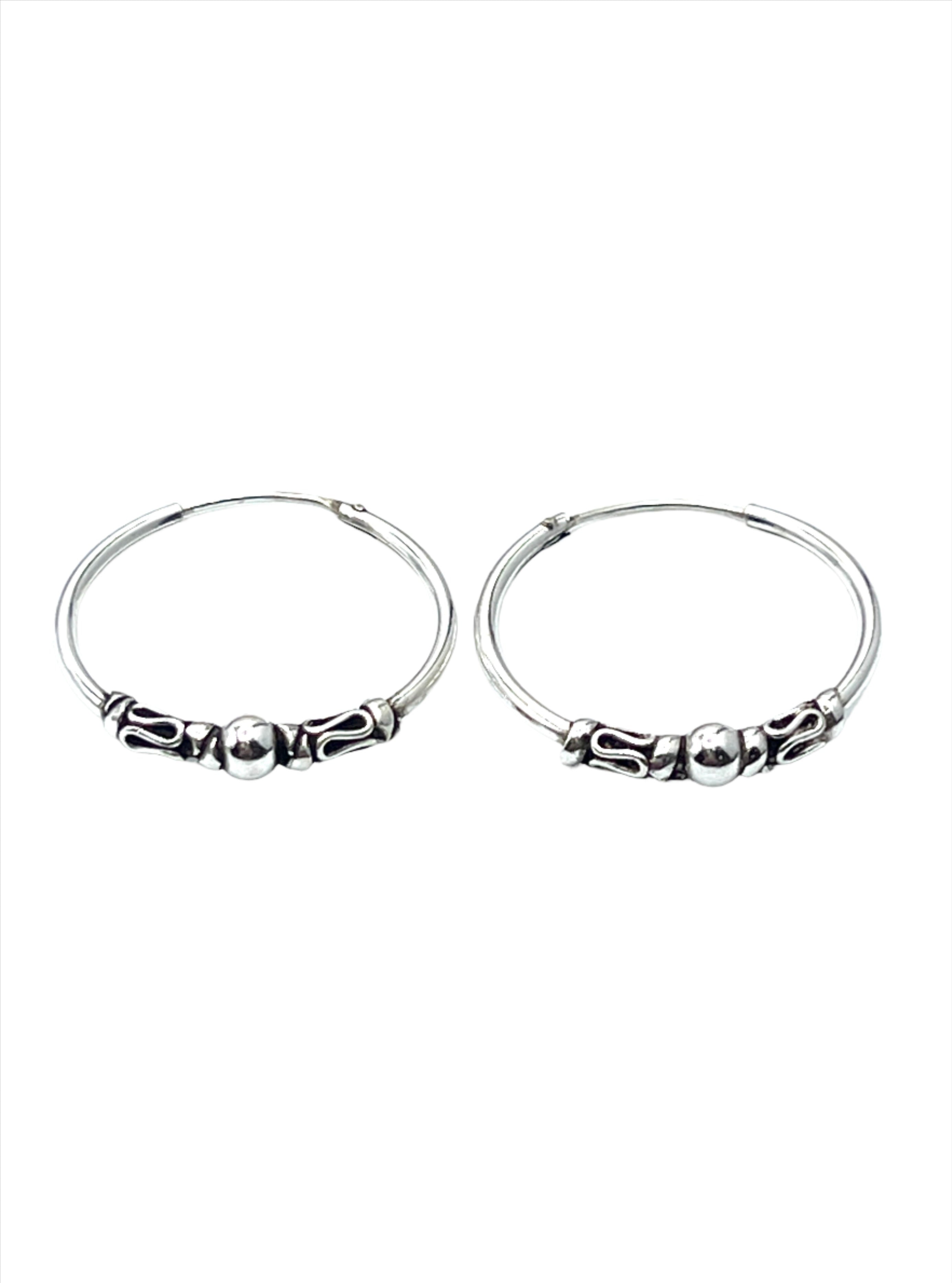 Floral 92.5 Sterling Silver Earrings Bali Hoop Earrings