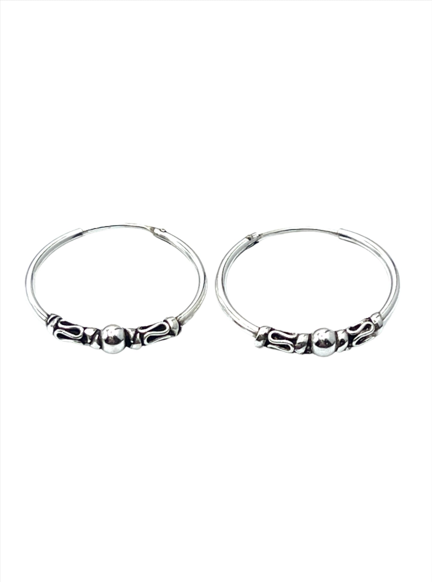 Sterling Silver Bali Style Ball Hoop Earrings