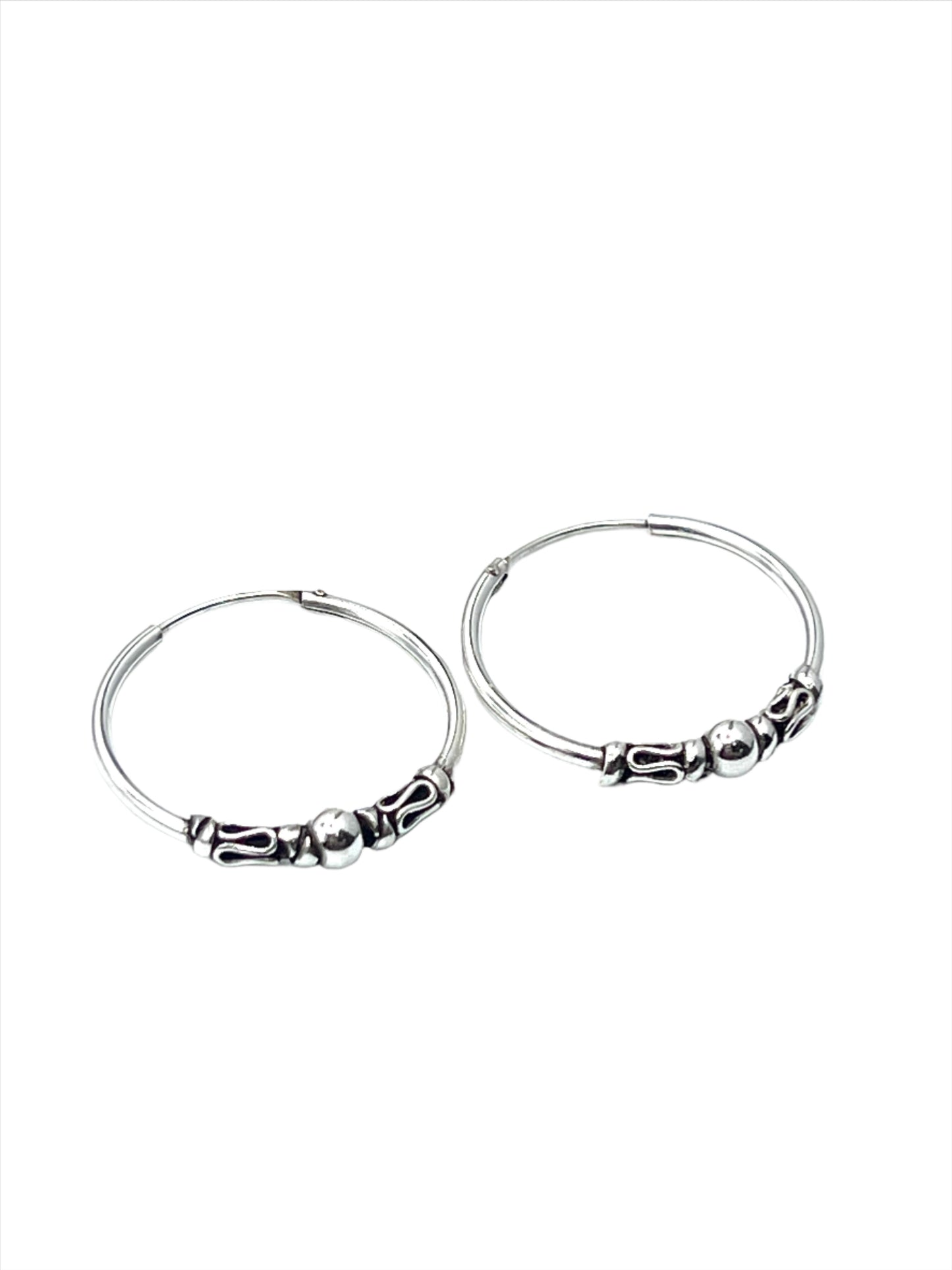 Sterling Silver Bali Style Ball Hoop Earrings