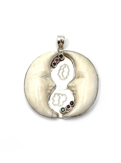 Crescent Moon Bone Face Pendants