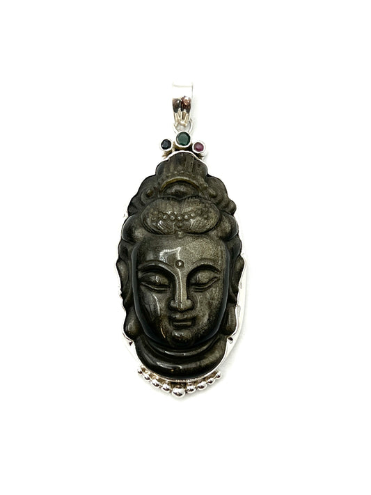 Gold Sheen Obsidian Goddess Quan Yin Pendant