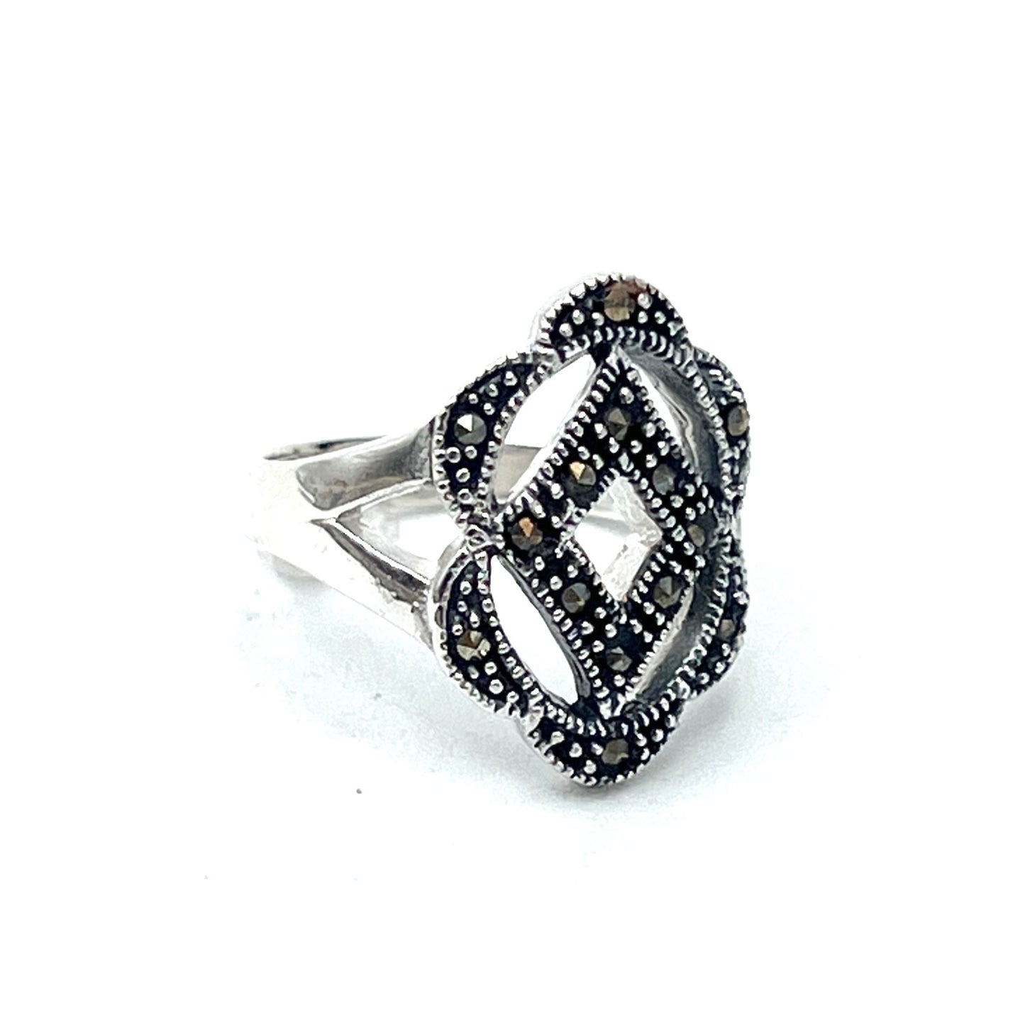 Sterling Silver Marcasite Diamond Flower Ring