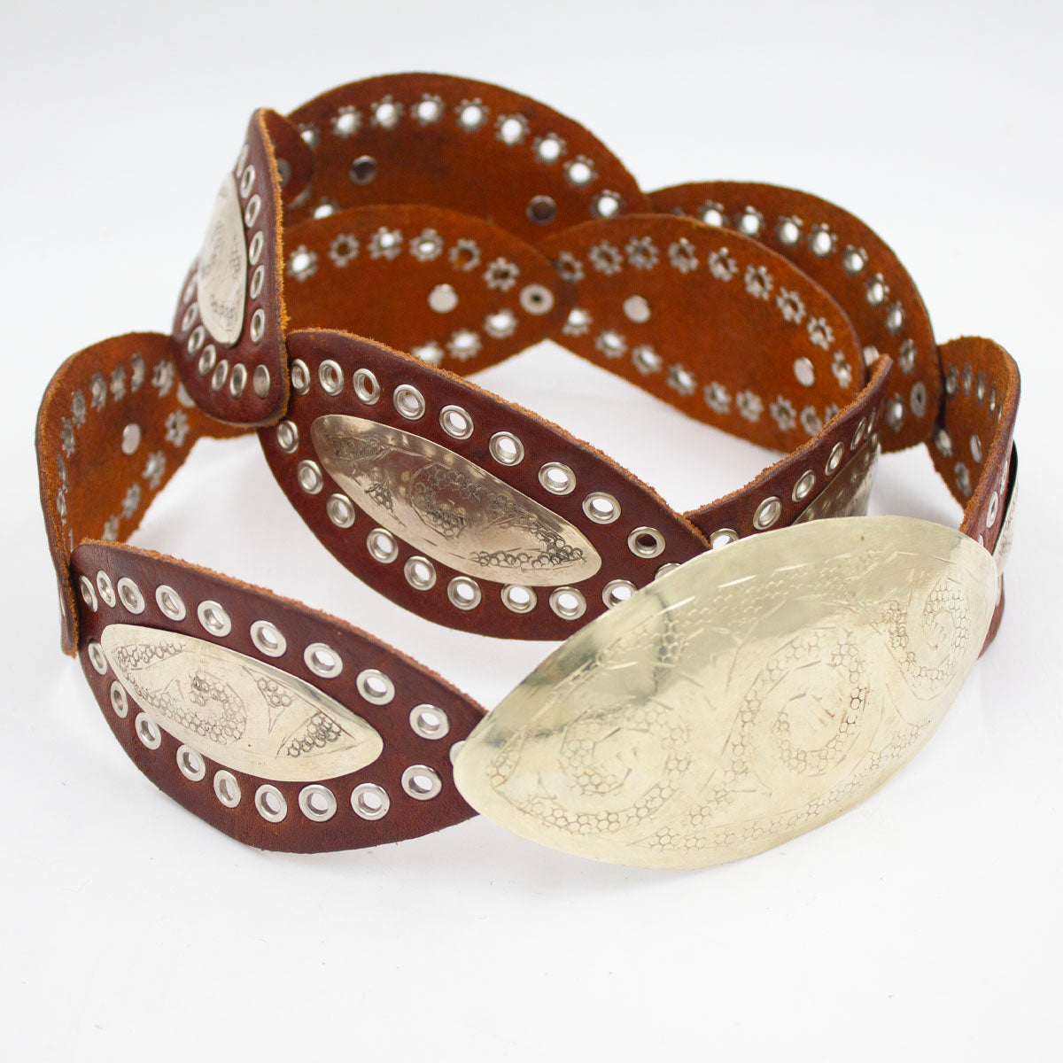 Leather Marquise Belt with Etched Platelets | Moroccan Leathers