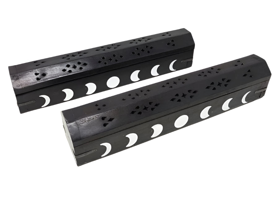 Moon Phases Inlaid Wood Incense Box Burner