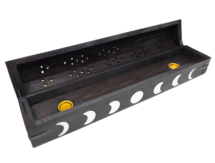 Moon Phases Inlaid Wood Incense Box Burner