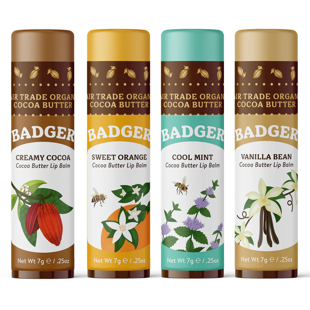 Badger Cocoa Butter Lip Balm| 4 Pack