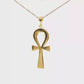 Gold Plated Bronze Ankh Necklace & Earring Set