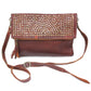 Multi Metal Studded Foldover Crossbody Purse | Moroccan Leathers