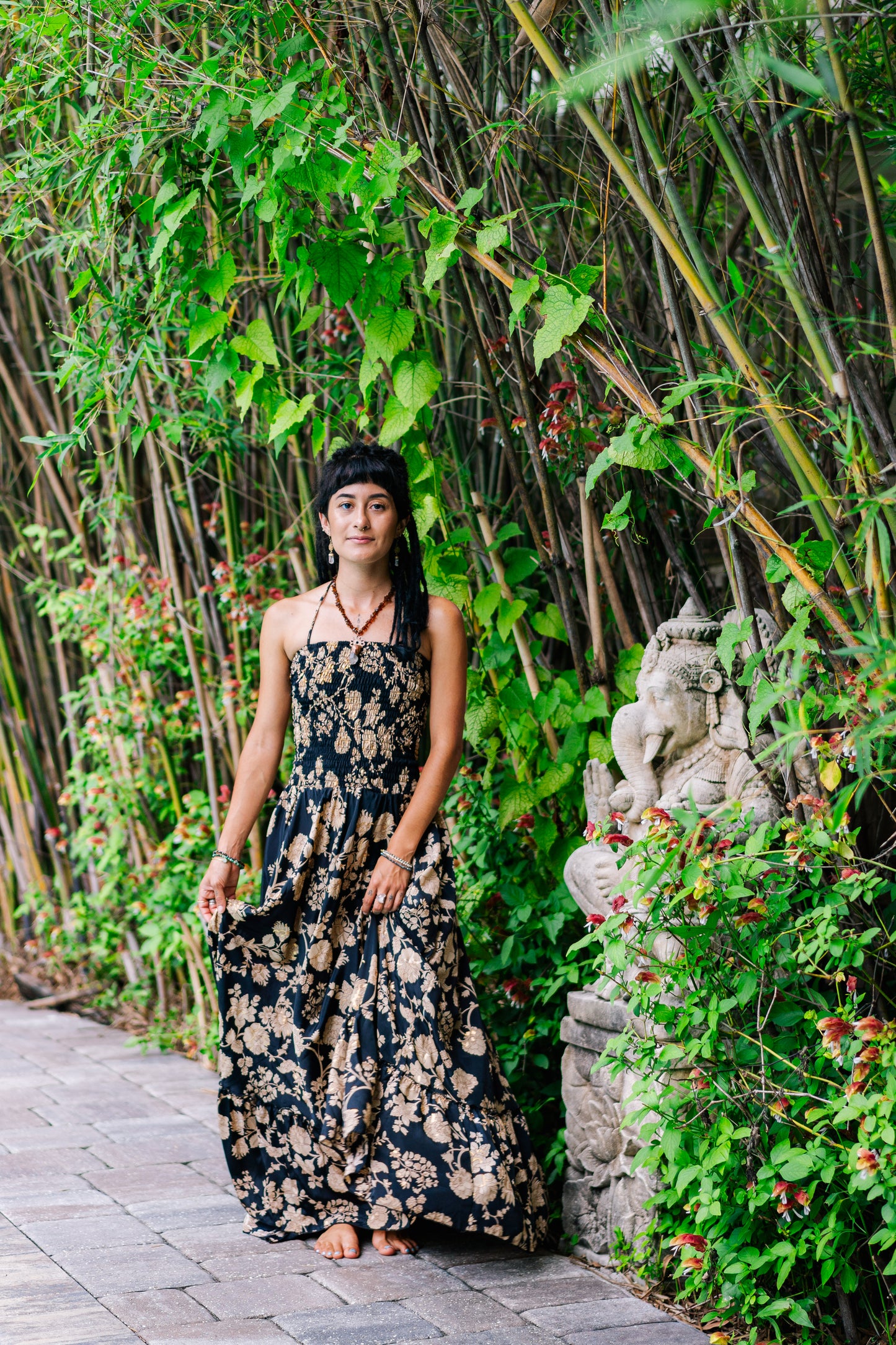 Golden Rose Fit & Flare Maxi Dress