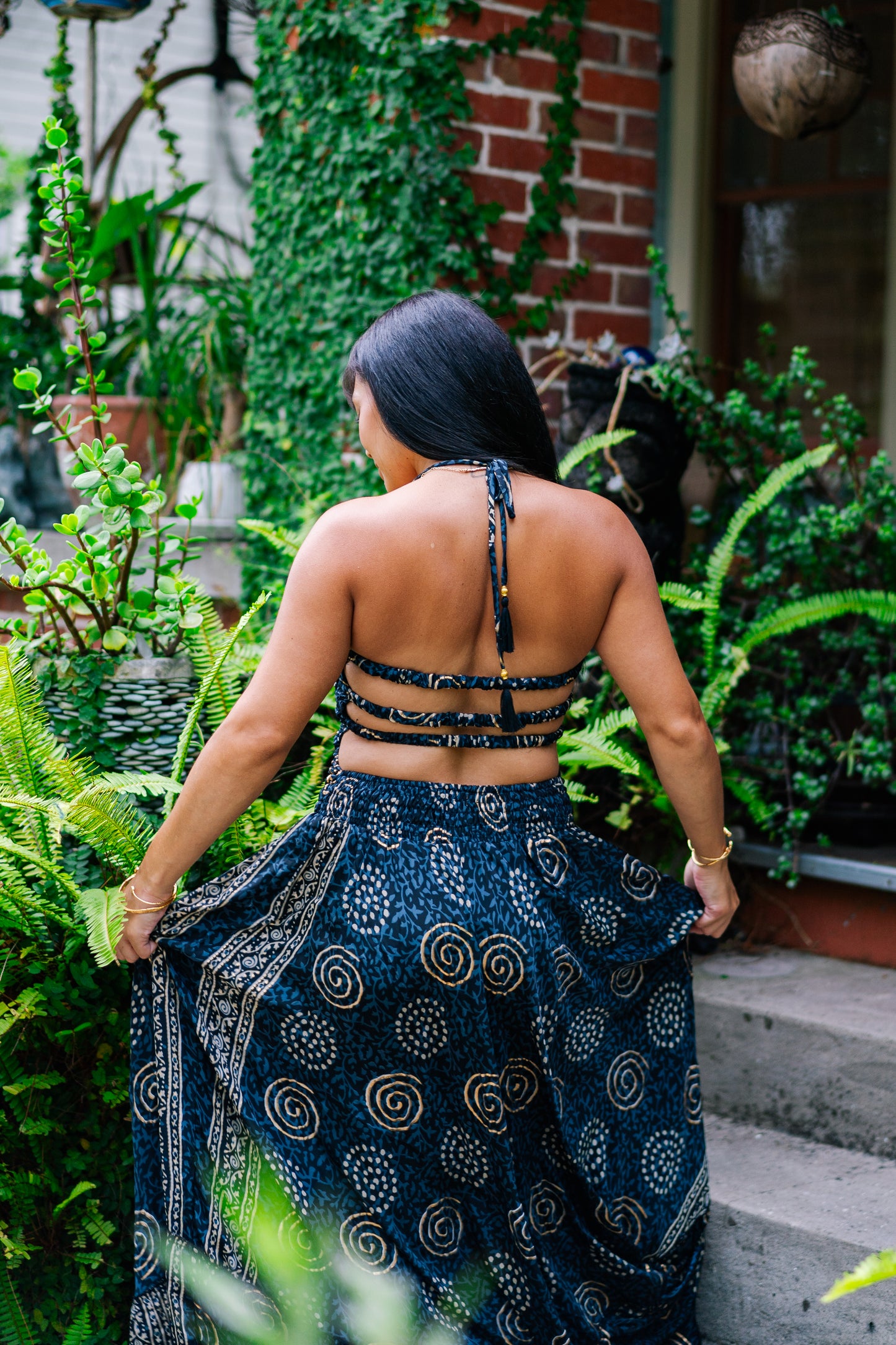 Golden Swirls Fit & Flare Maxi Dress