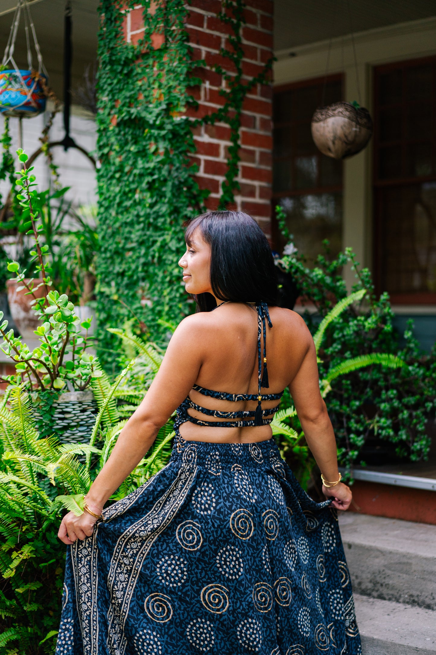 Golden Swirls Fit & Flare Maxi Dress