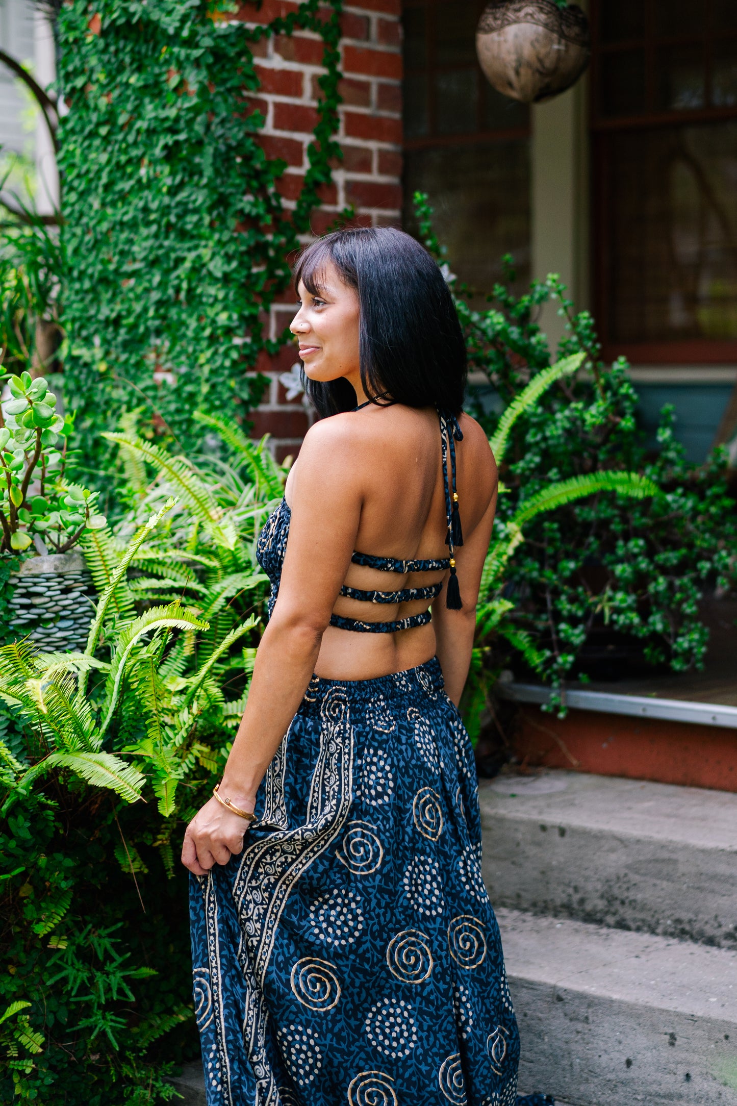 Golden Swirls Fit & Flare Maxi Dress