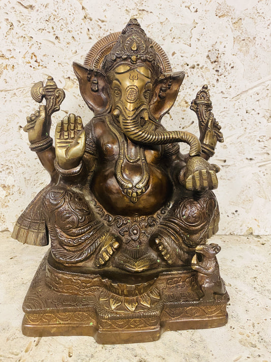 Hand Finished Brass Ganesh Statues - Remover of Obstacles 27cm x 23cm