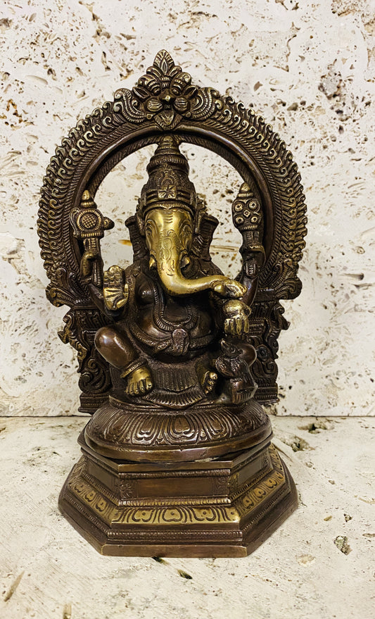 Hand Finished Brass Ganesh Statues - Remover of Obstacles 25cm x 16cm