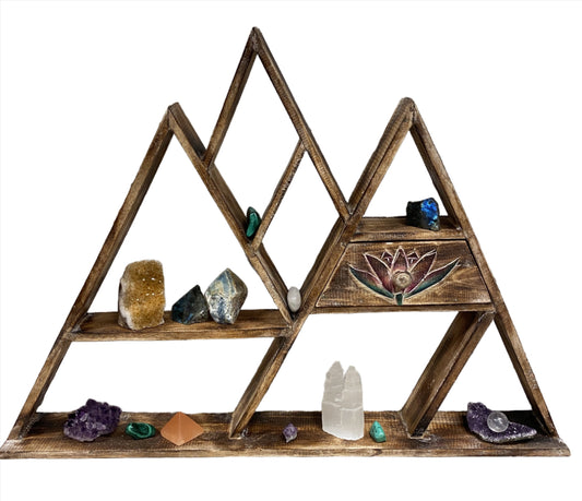 Arbesia Wood Mountain Wall shelf with drawer for your Crystal Collection!