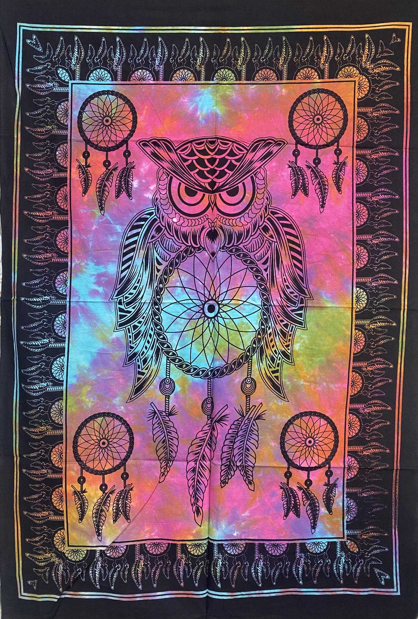 Hand printed Fabric Posters Owl Dreamcather Tapestries Wall Hangings