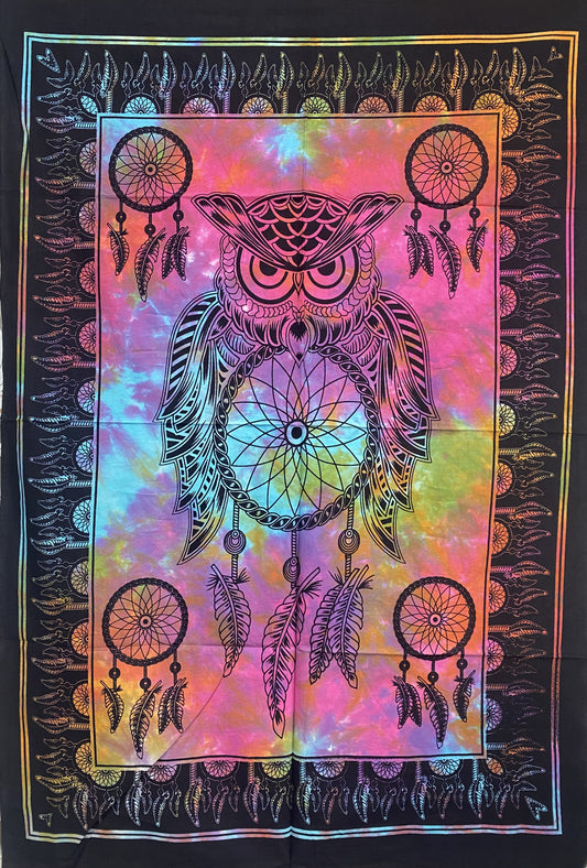 Hand printed Fabric Posters Owl Dreamcather Tapestries Wall Hangings