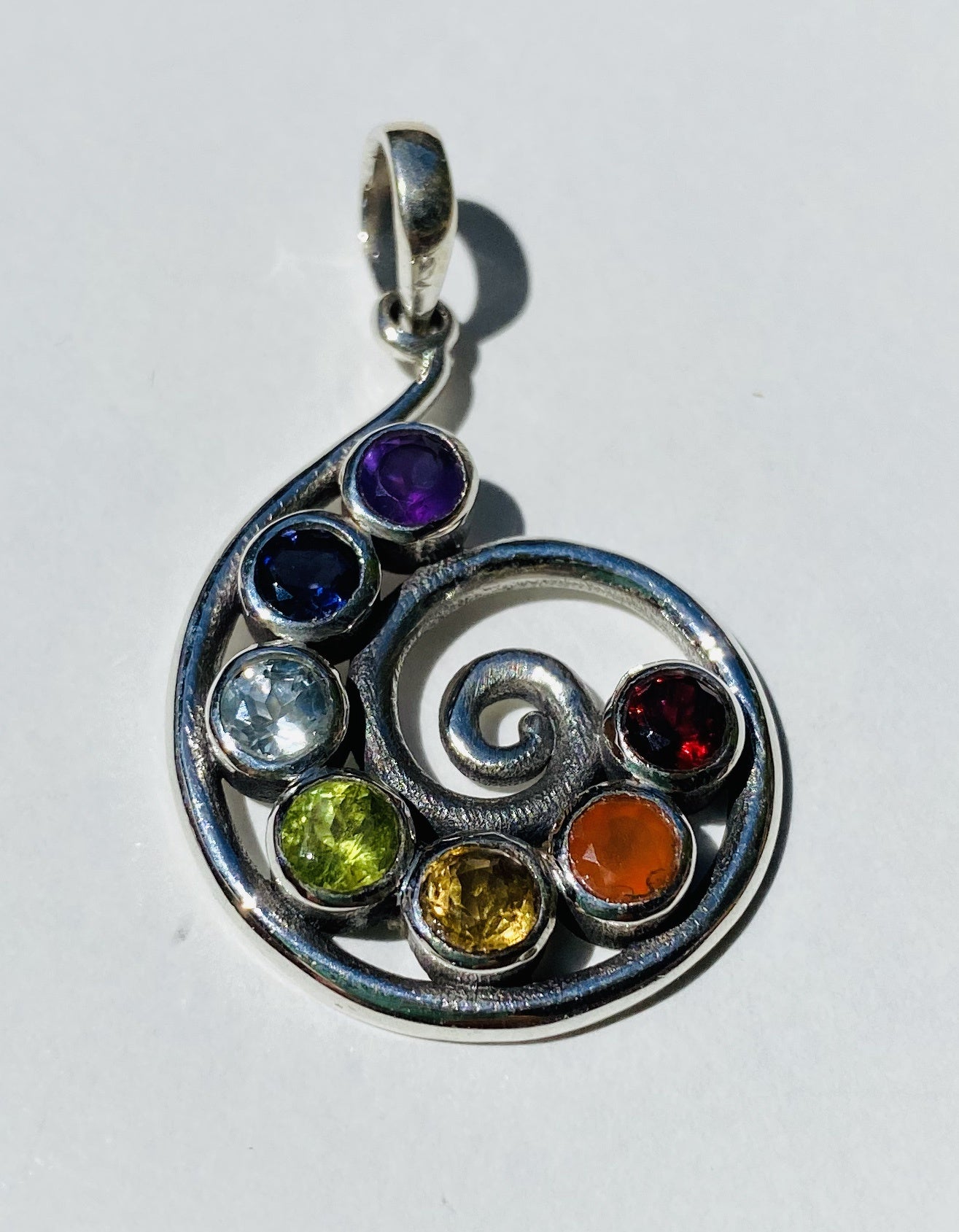Sterling Silver Chakra Stone Spiral Pendant