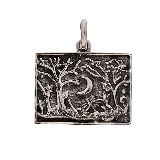 Sterling Silver Cresent Moon Forest Tree Pendant