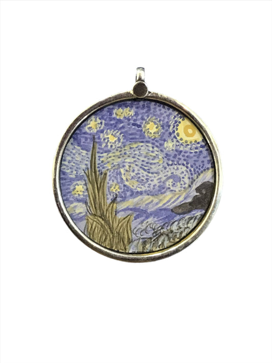 Sterling Silver Starry Night Hand-painted Pendant