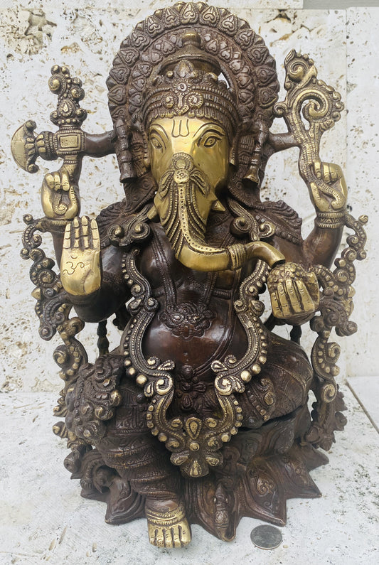 Hand Finished Brass Ganesh Statues - Remover of Obstacles 40cm x 29cm x 17cm